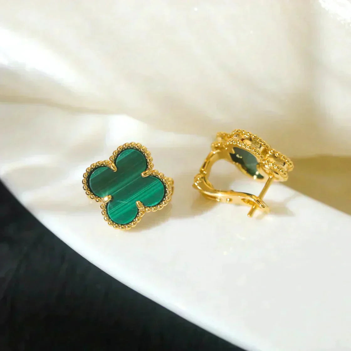 [Stars Jewelry]CLOVER MEDIUM 1 MOTIFS MALACHITE  EARRINGS