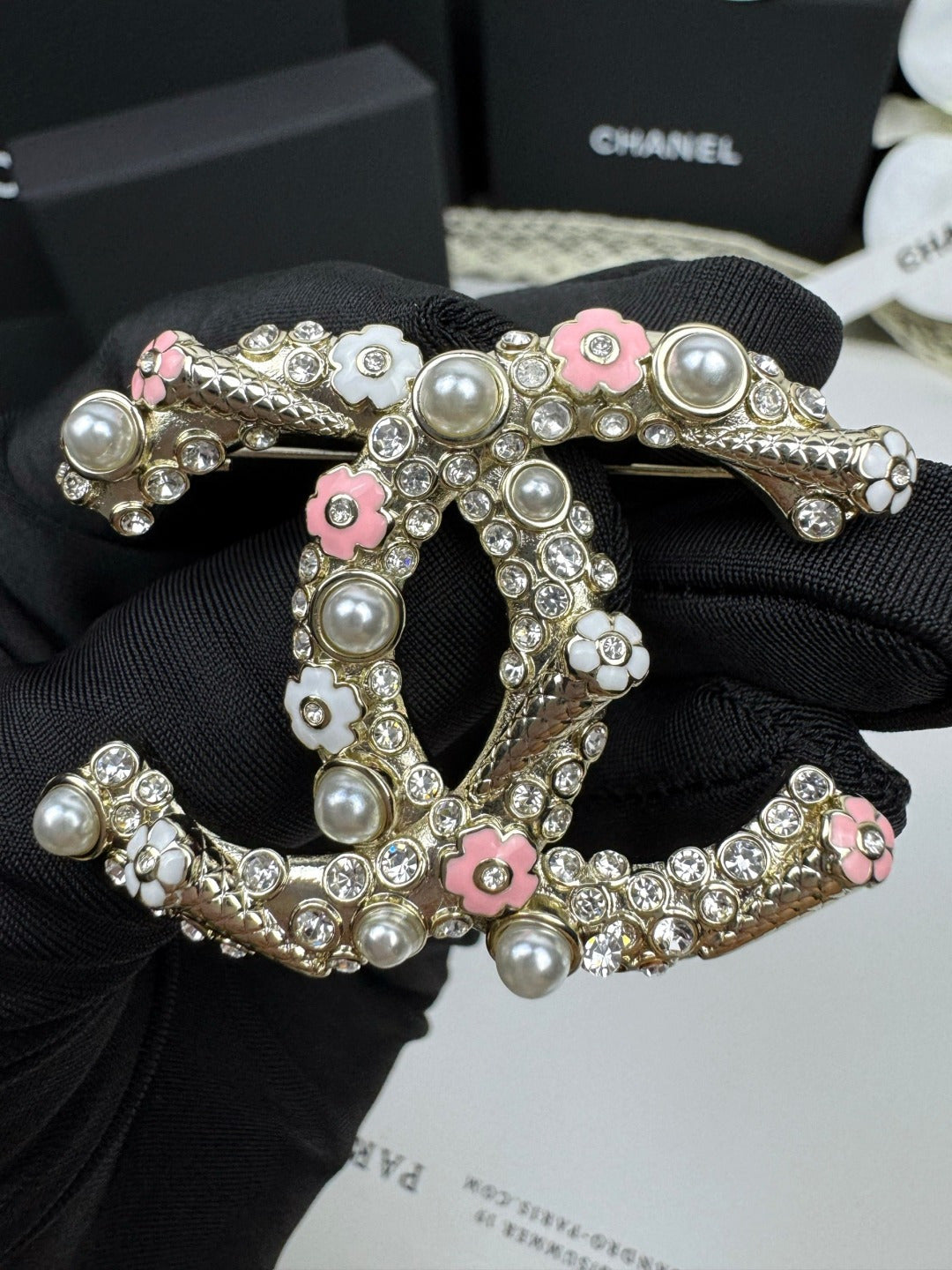 [Stars Jewelry]26C Pink-White Enamel Ice Cream Cone Double C Brooch