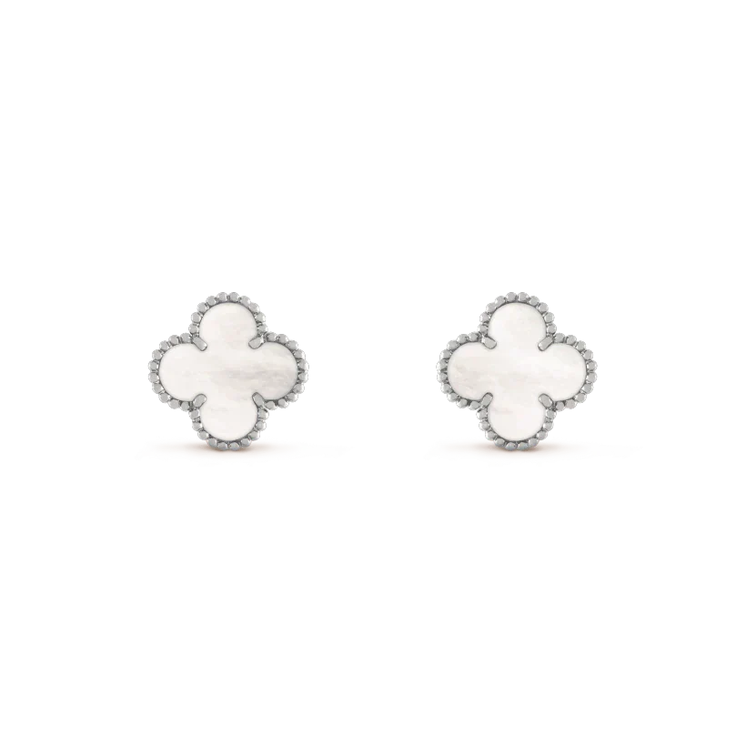 [Stars Jewelry]CLOVER MEDIUM 1 MOTIFS  WHITE MOP EARRINGS SILVER