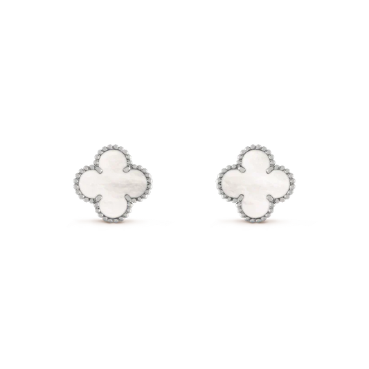 [Stars Jewelry]CLOVER MEDIUM 1 MOTIFS  WHITE MOP EARRINGS SILVER