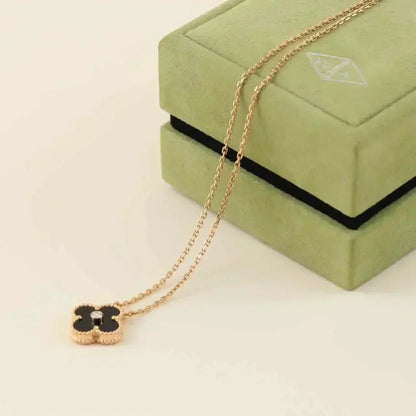 [Stars Jewelry]CLOVER 15MM DIAMOND ONYX NECKLACE