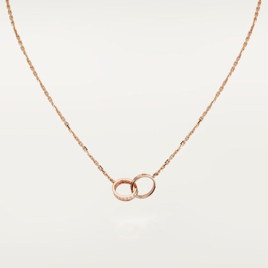 [Stars Jewelry]LOVE DOUBLE RING HALF DIAMOND NECKLACE