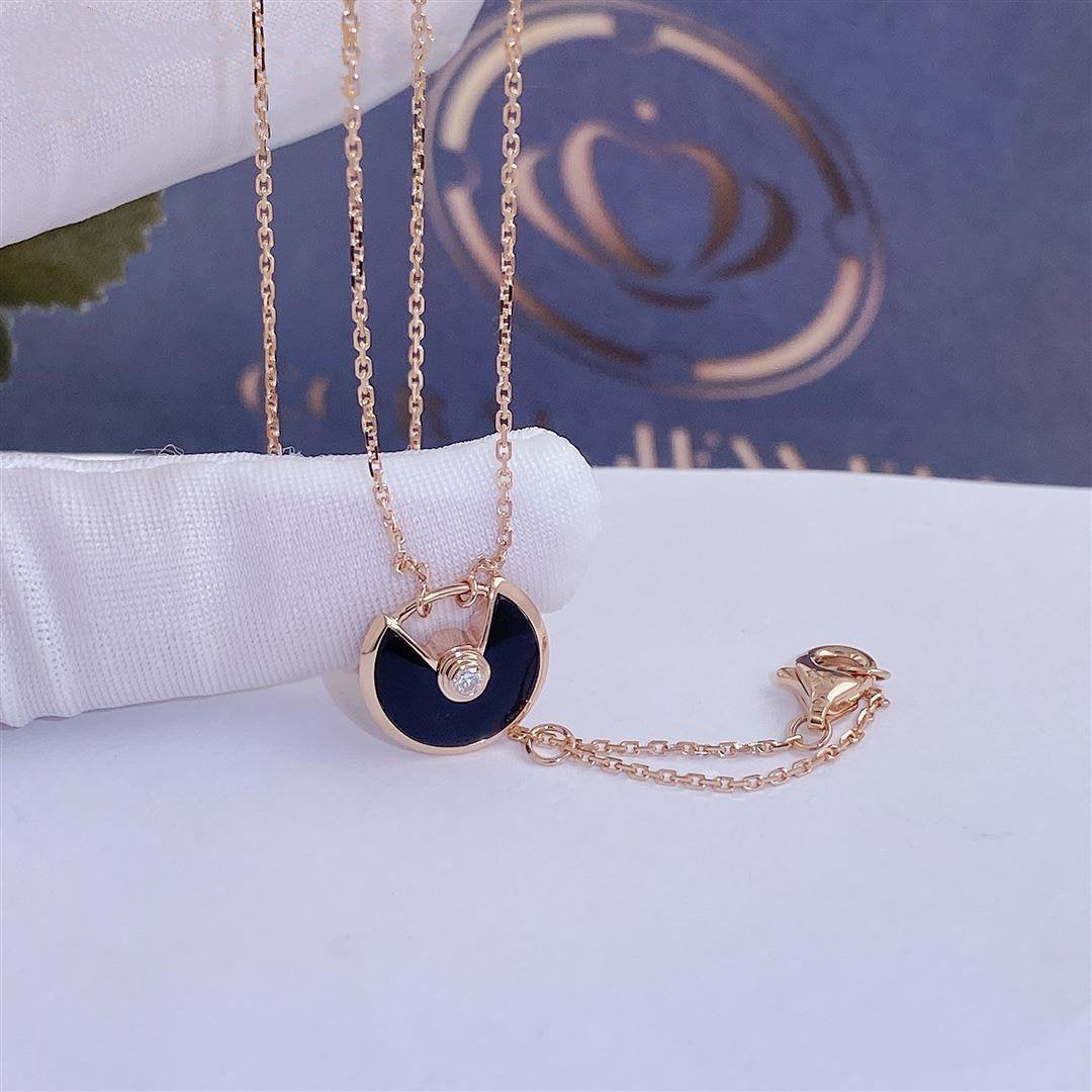 [Stars Jewelry]AMULETTE ROSE GOLD ONYX NECKLACE
