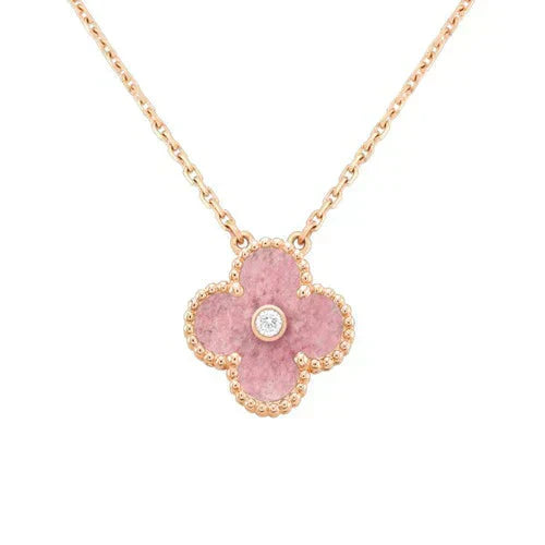 [Stars Jewelry]CLOVER 15MM DIAMOND RHODONITE NECKLACE