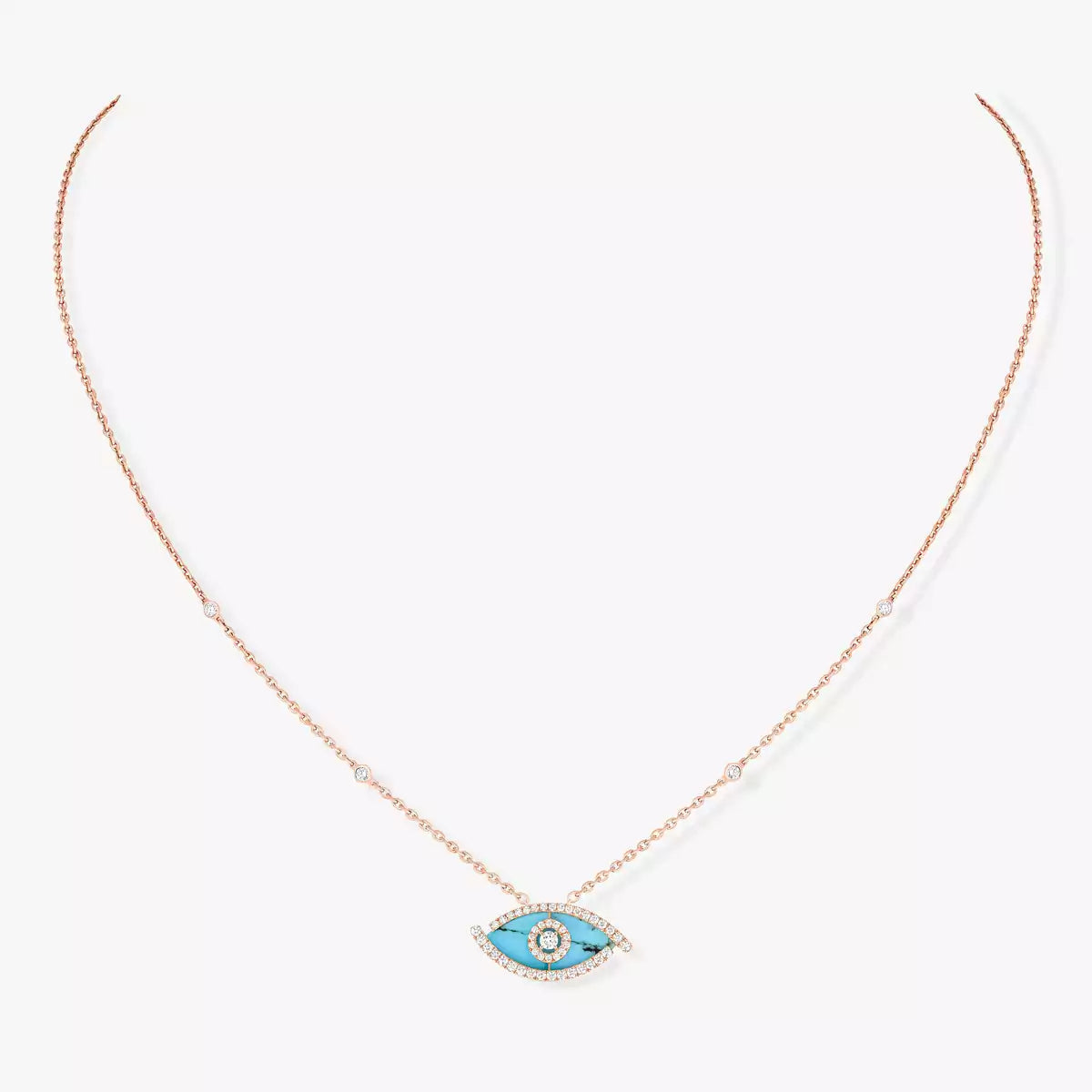 [Stars Jewelry]Lucky Eye Diamond Necklace in Rose Gold and Turquoise